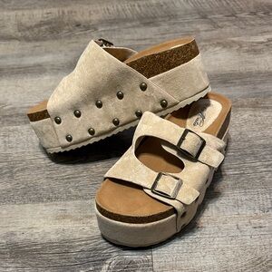 Mata Shoes Cream Suede Studded Platform Mules size 5.5